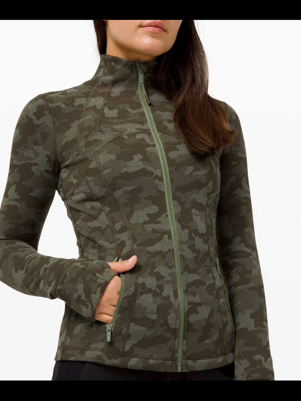 Lululemon Define Jacket Heritage Camo Dark Olive Green Twill Women's Size 12